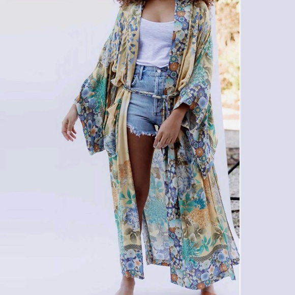 SOLD OUT Yellow Gypsy Willow Floral Open Kimono Duster - Picture 2 of 7